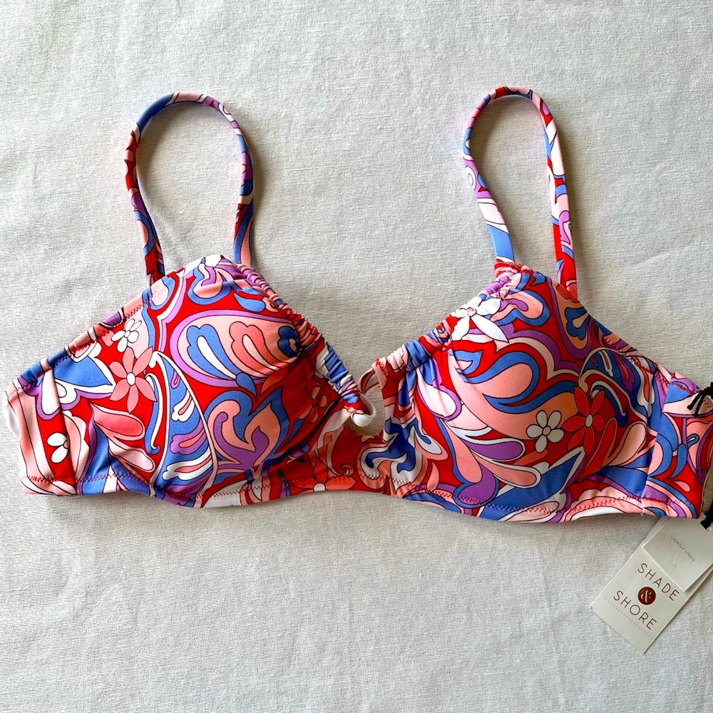 Shade & Shore Lightly Lined Underwire Bikini Top Retro Paisley Floral 32B